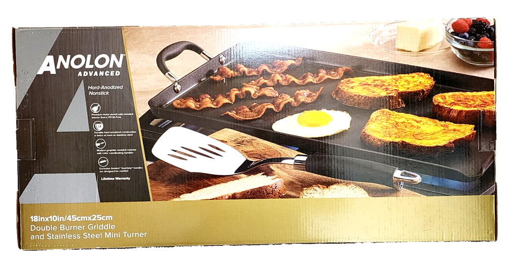 Anolon Advanced 10" x 18" Hard Anodized Nonstick Double Burner Griddle + Turner